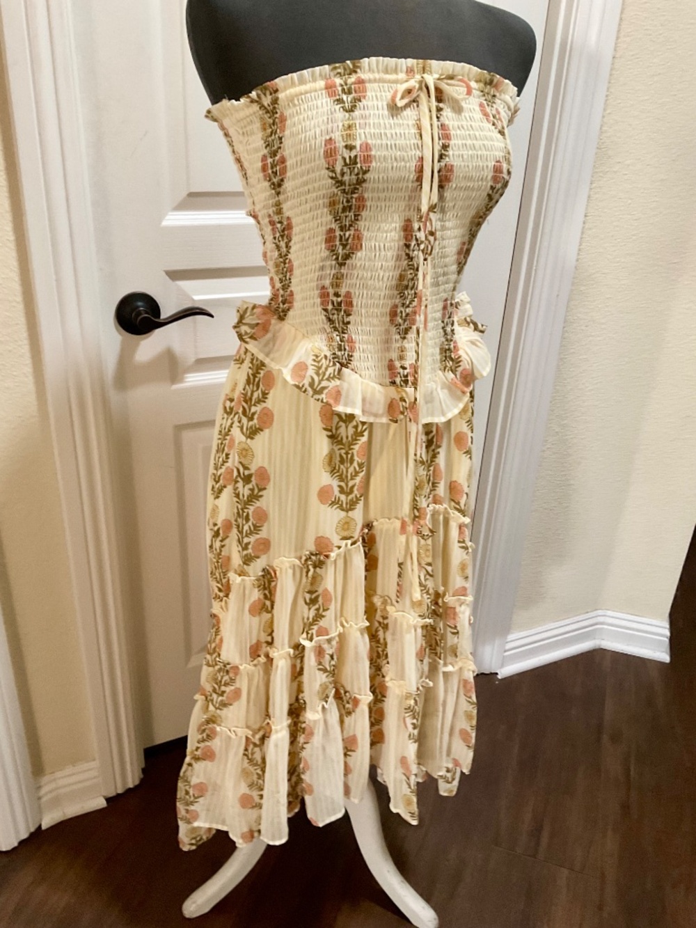 Free People Alejandra Midi Dress Cloud Combo Cream Floral Szm - Picture 2 of 9